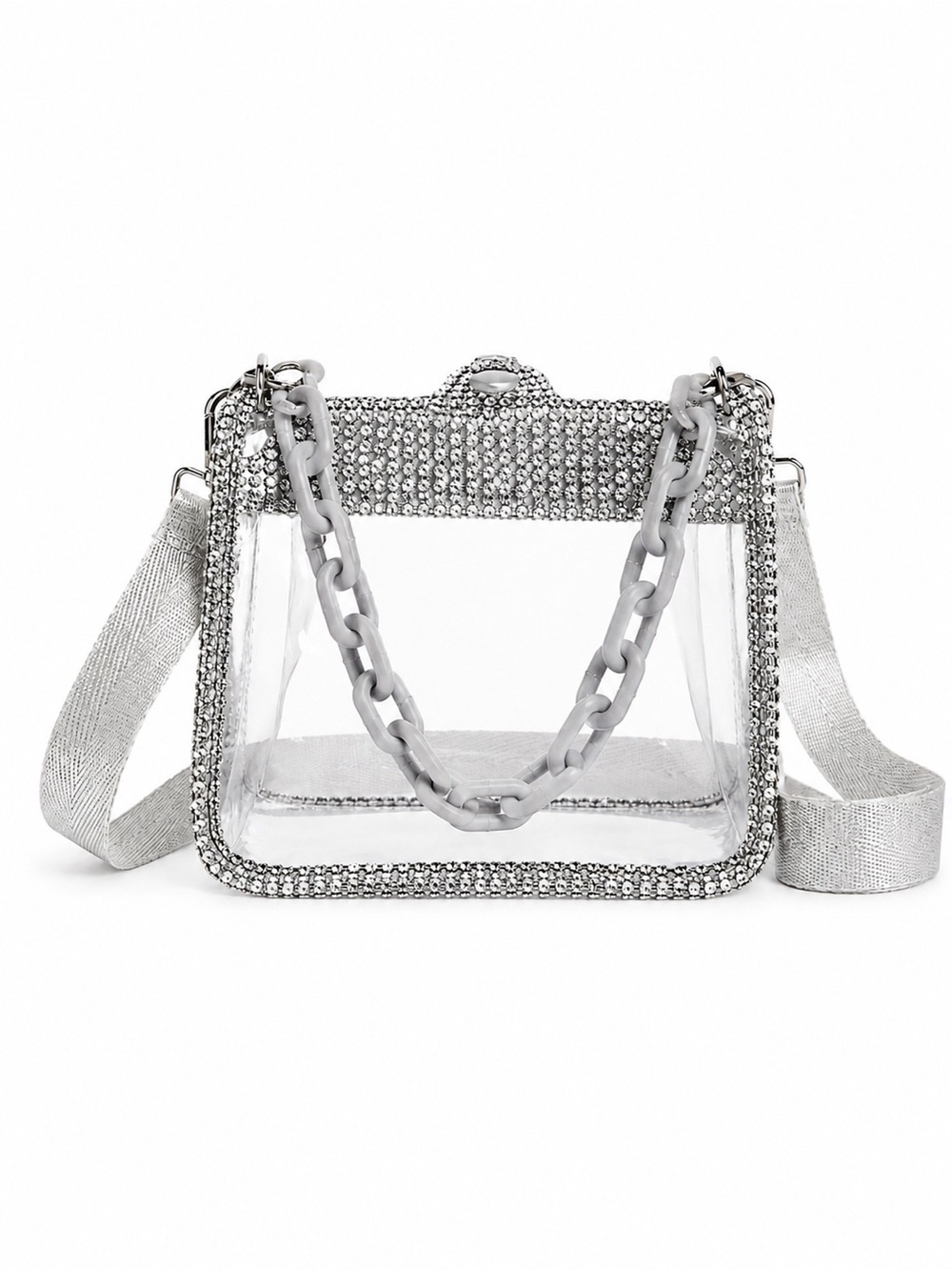 Clear Rhinestone Bag Silver Crystal Crossbody Purse Chain Bag